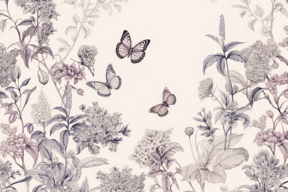 Butterfies and flowers pattern drawing sketch. AI generated Image by rawpixel.