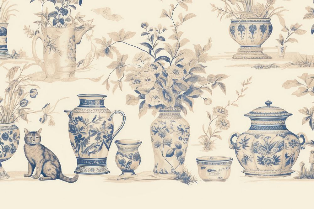 Vintage pottery porcelain wallpaper pattern. 