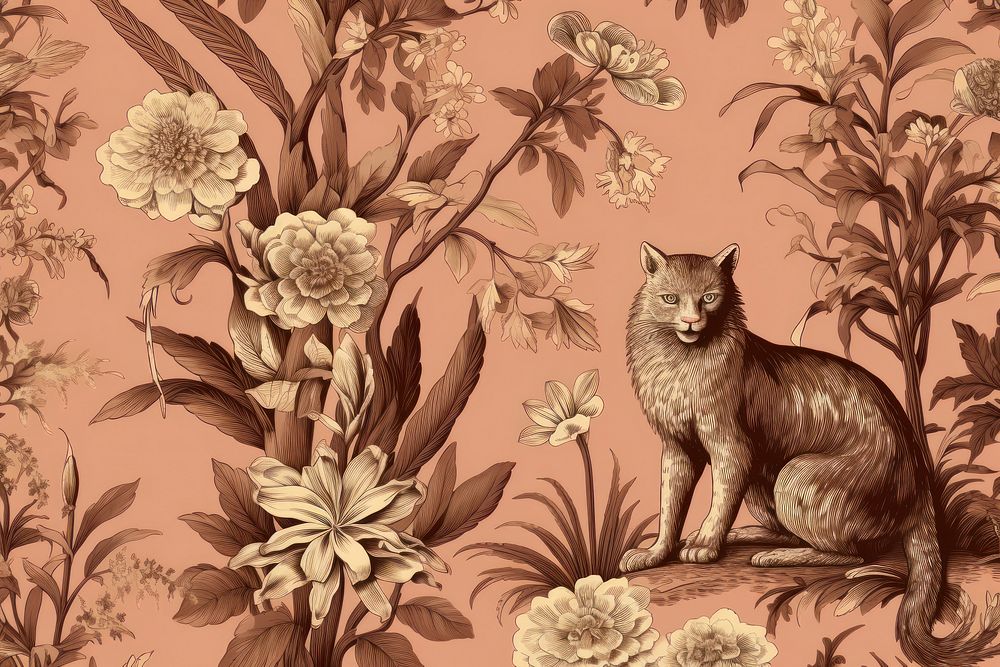Flora wallpaper pattern feline. AI generated Image by rawpixel.