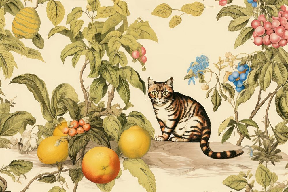 Fruits painting feline animal. AI generated Image by rawpixel.