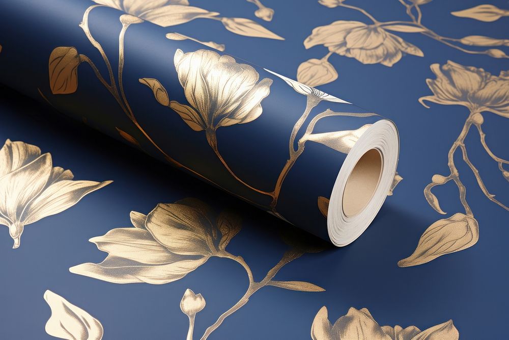 Magnolia wallpaper gold blue. AI generated Image by rawpixel.