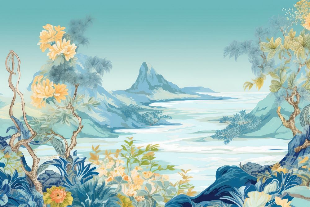 Summer sea landscape outdoors painting. AI generated Image by rawpixel.