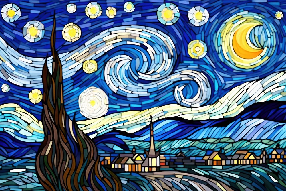 Starry night picture art mosaic representation. AI generated Image by rawpixel.