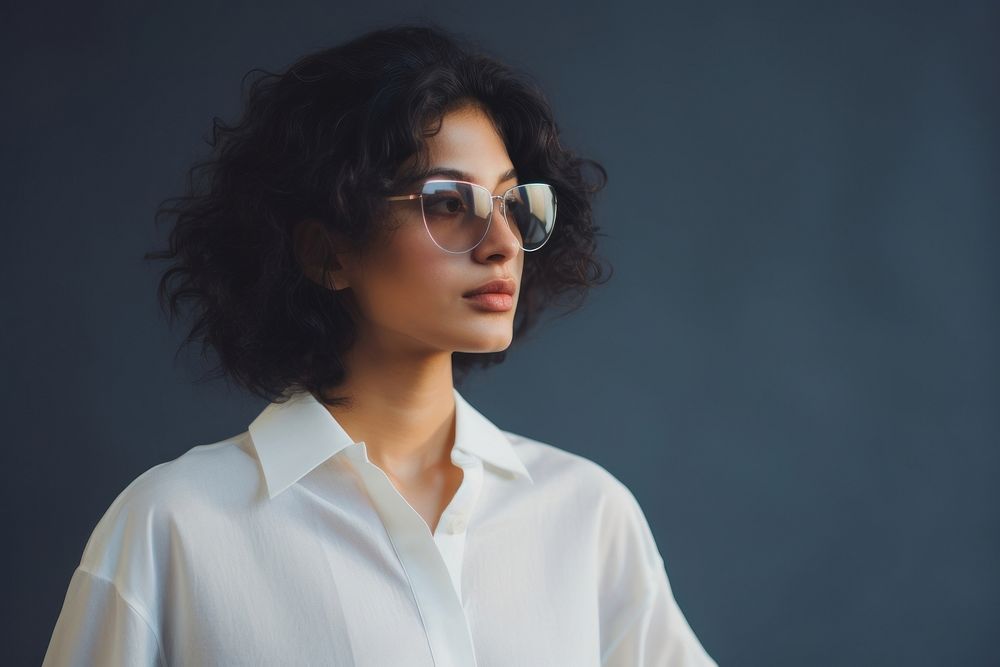Hispanic women glasses portrait blouse. AI generated Image by rawpixel.