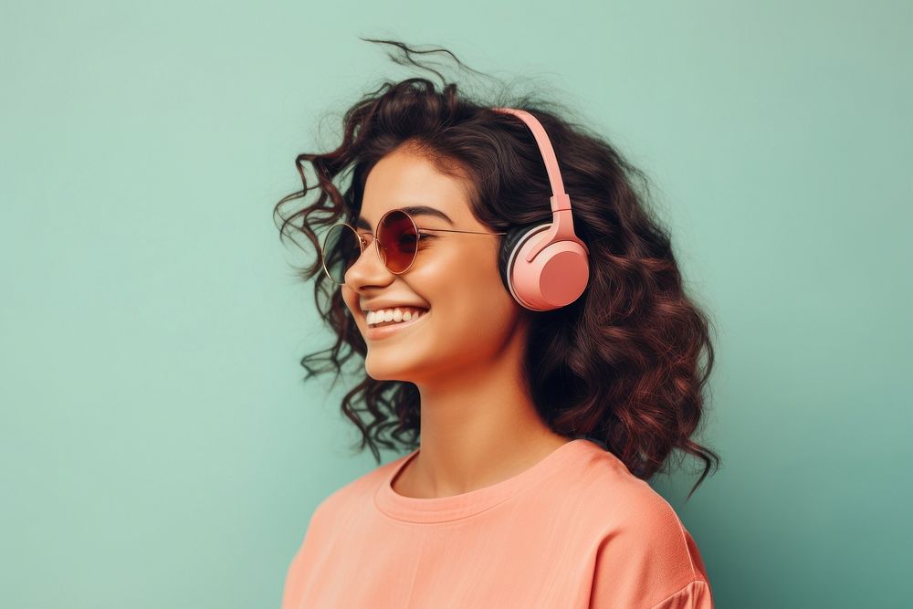 Hispanic women headphones listening headset. AI generated Image by rawpixel.