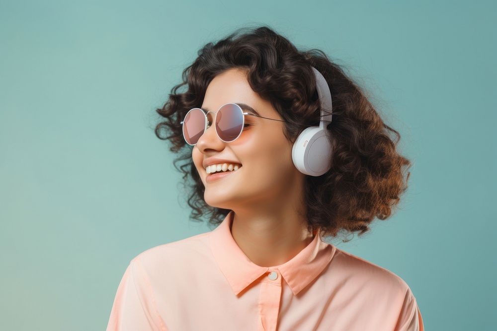 Hispanic women headphones listening glasses. AI generated Image by rawpixel.