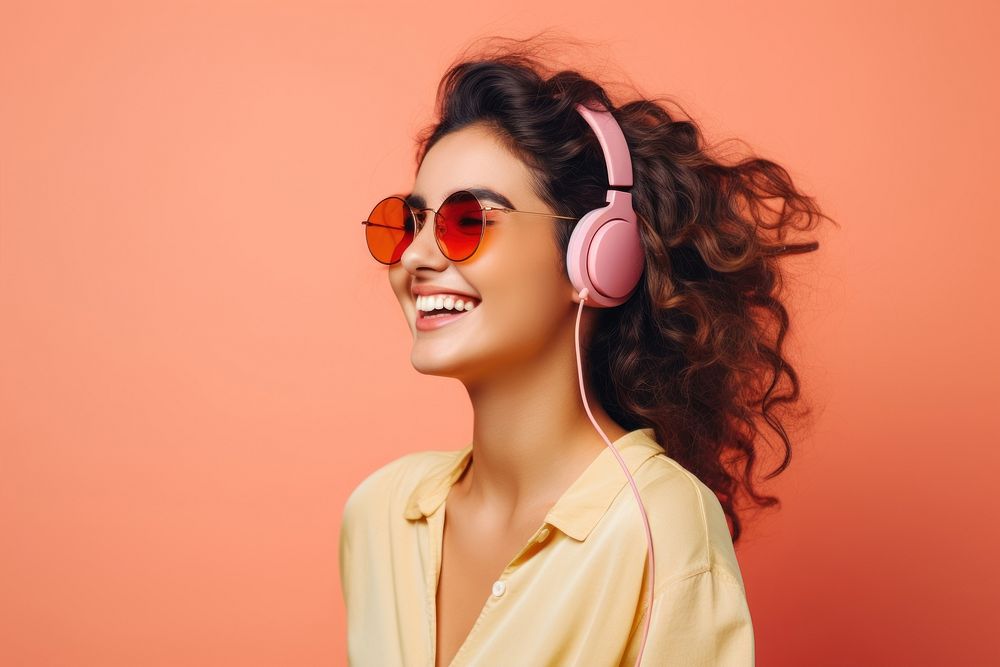 Hispanic women headphones listening glasses. AI generated Image by rawpixel.