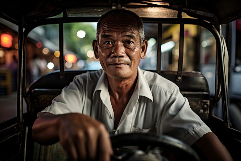 Tuk-Tuk driver in bangkok Thailand portrait vehicle driving. AI generated Image by rawpixel.