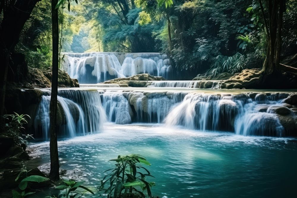 Waterfall travel in Laos outdoors tourism nature. 