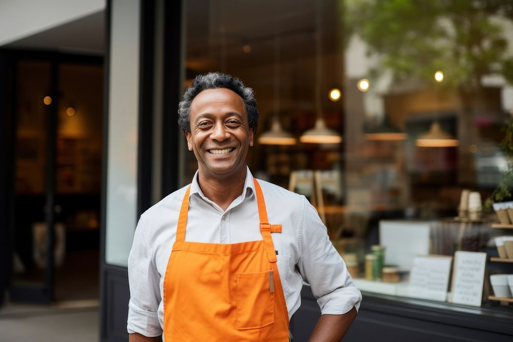 Multiracial man in apron waiter adult store. AI generated Image by rawpixel.