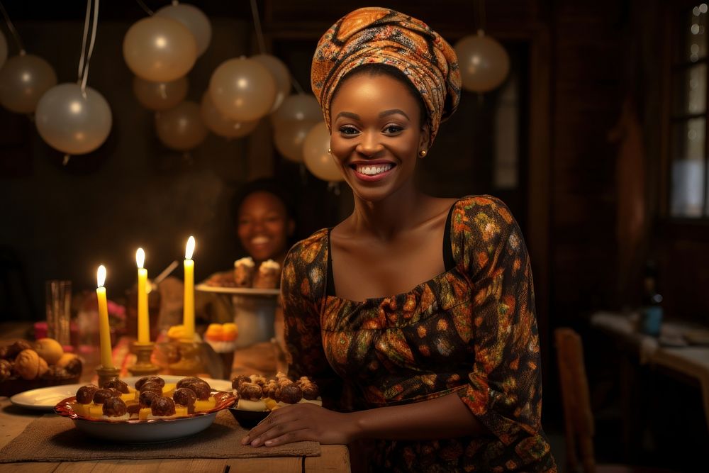 Black South African woman birthday party smile. AI generated Image by rawpixel.