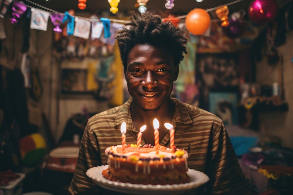 Ghanan man celebration birthday dessert. AI generated Image by rawpixel.