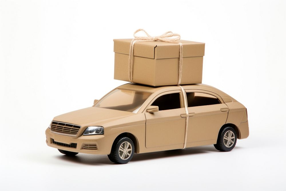 Passenger car with cardboard boxes on top vehicle wheel transportation. AI generated Image by rawpixel.