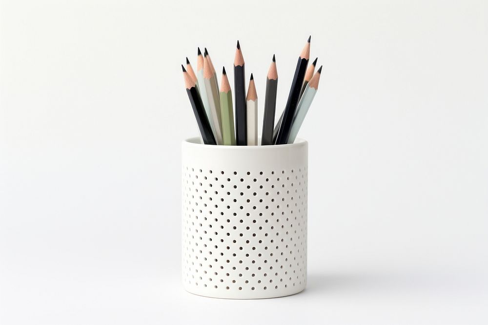 Paper bucket pencil white background creativity. AI generated Image by rawpixel.