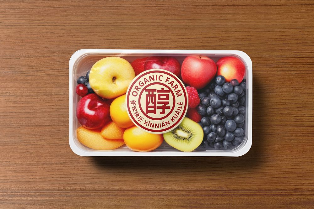 Fruit box sticker label mockup psd