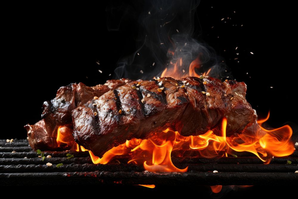 Meat grilling bonfire cooking. AI generated Image by rawpixel.