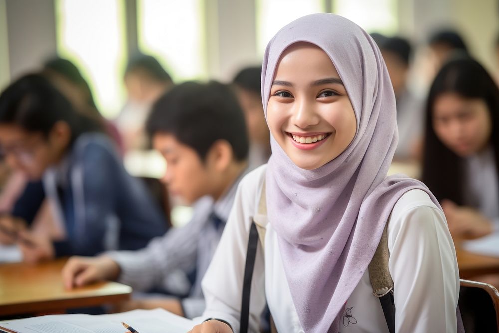 Malaysian Student in classroom student smile intelligence. AI generated Image by rawpixel.