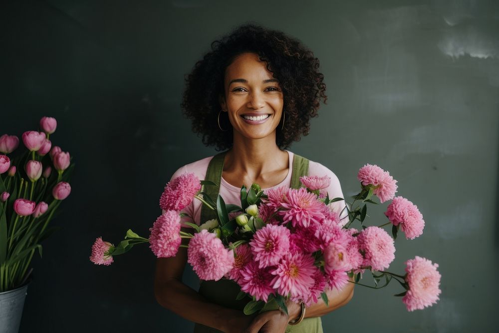 Multiracial 40 years old female florist cheerful flower adult. AI generated Image by rawpixel.
