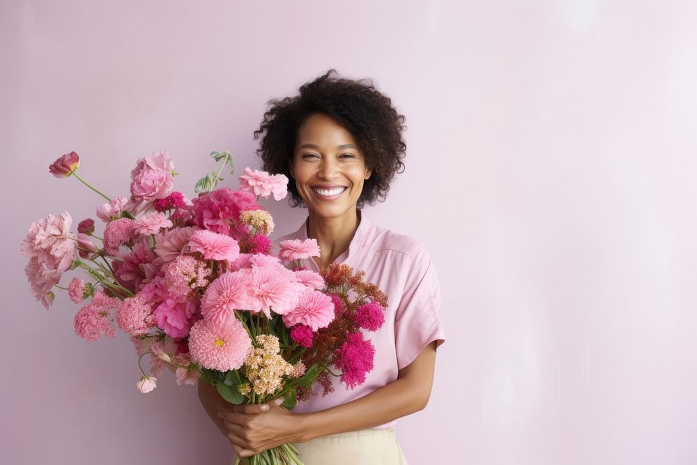Multiracial 40 years old female florist cheerful portrait flower. AI generated Image by rawpixel.
