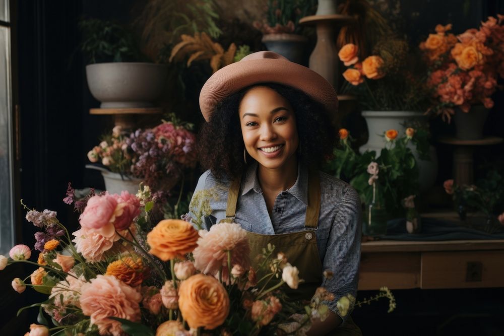 Multiracial female florist cheerful portrait flower. AI generated Image by rawpixel.