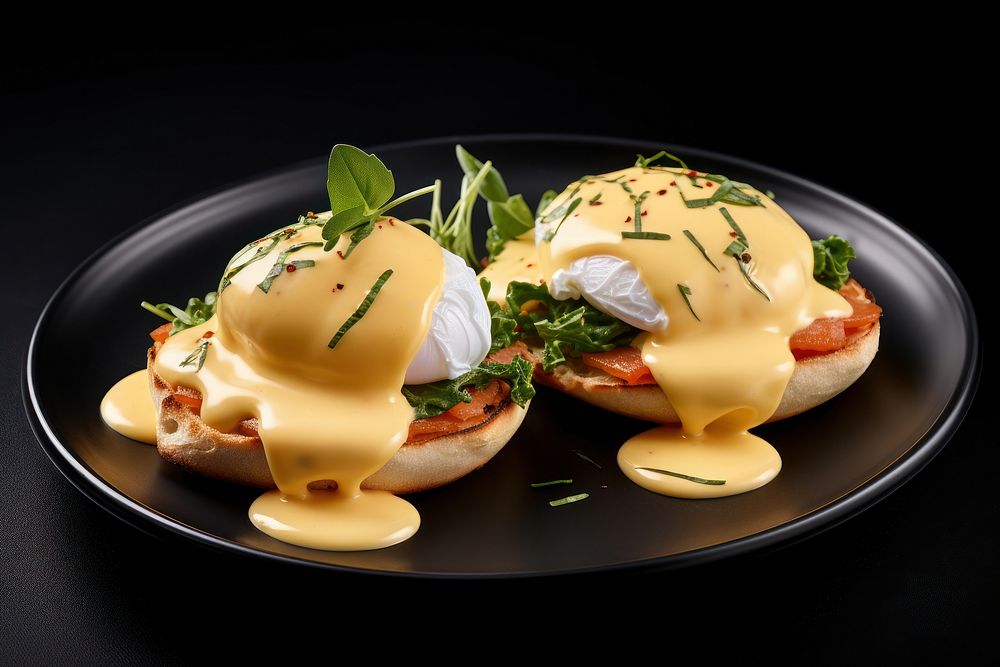 Eggs Benedict egg brunch plate. AI generated Image by rawpixel.