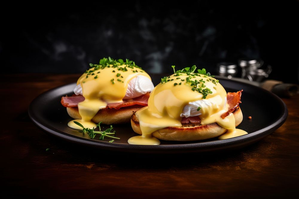 Eggs Benedict egg brunch bread. AI generated Image by rawpixel.