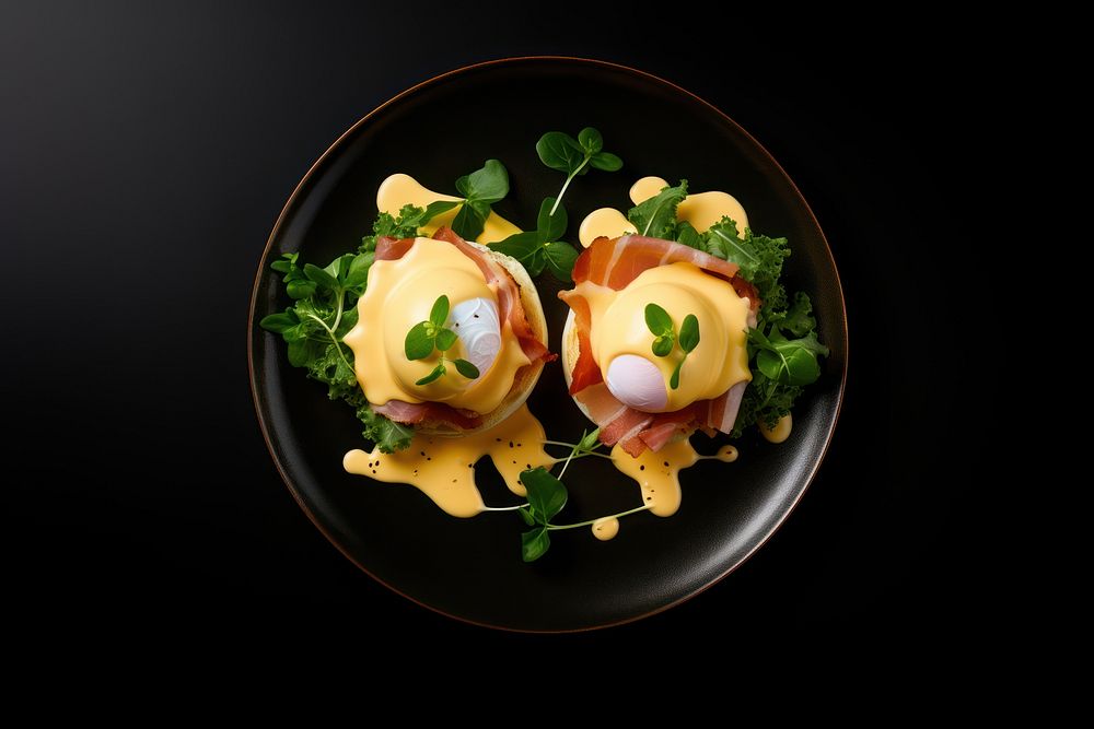 Eggs Benedict egg plate food. AI generated Image by rawpixel.