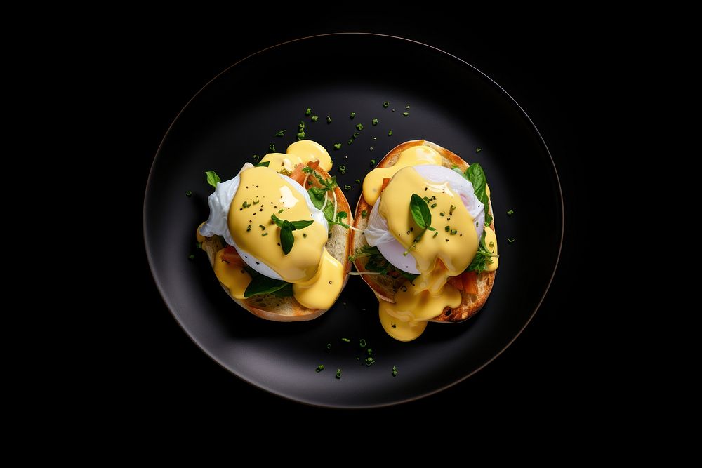 Eggs Benedict egg plate food. AI generated Image by rawpixel.