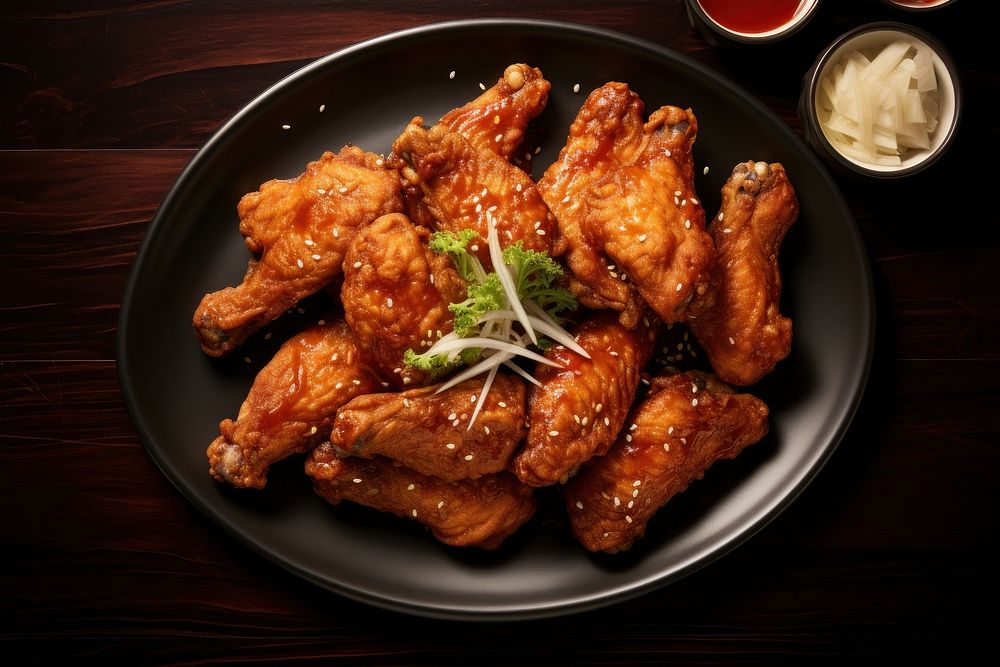 Korean fried chicken meat food condiment. AI generated Image by rawpixel.