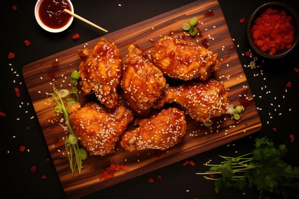 Korean fried chicken meat food vegetable. AI generated Image by rawpixel.