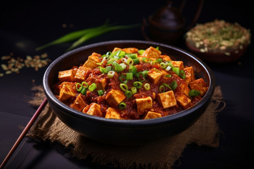 Mapo tofu food meal meat. AI generated Image by rawpixel.