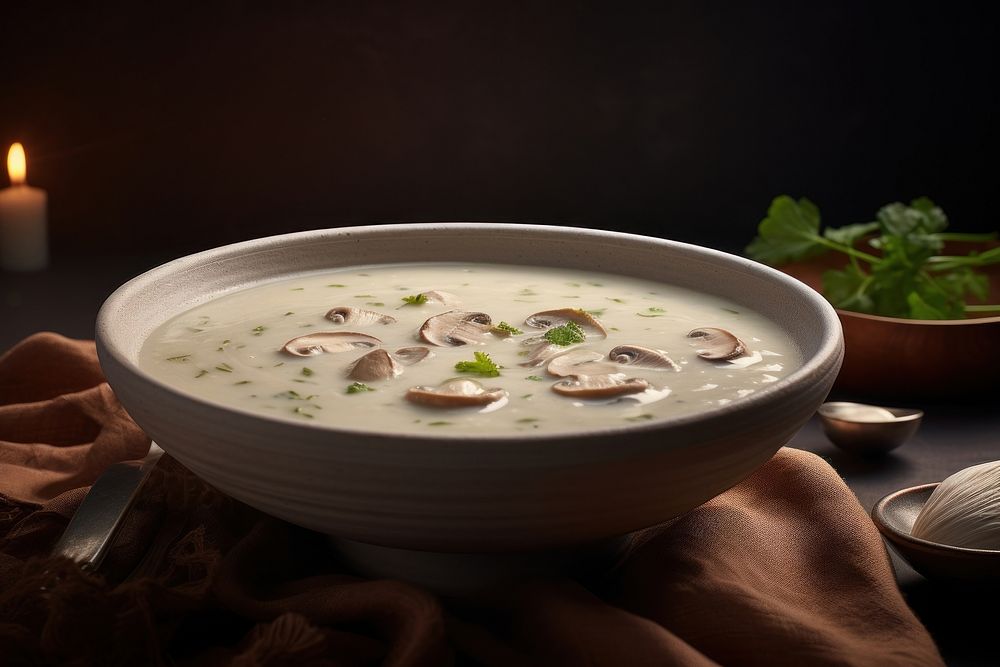 Mushroom Soup soup food meal. AI generated Image by rawpixel.