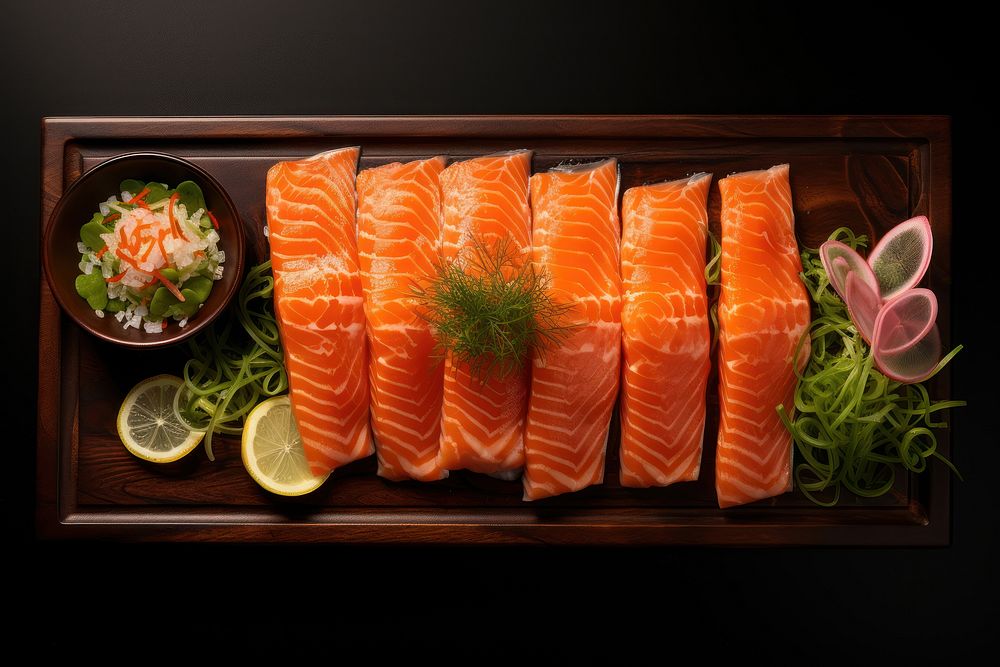 Salmon sashimi seafood vegetable appetizer. AI generated Image by rawpixel.
