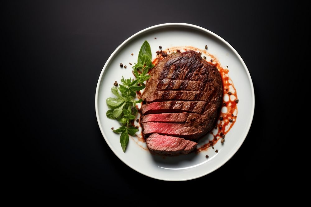 Steak meat plate beef food. AI generated Image by rawpixel.