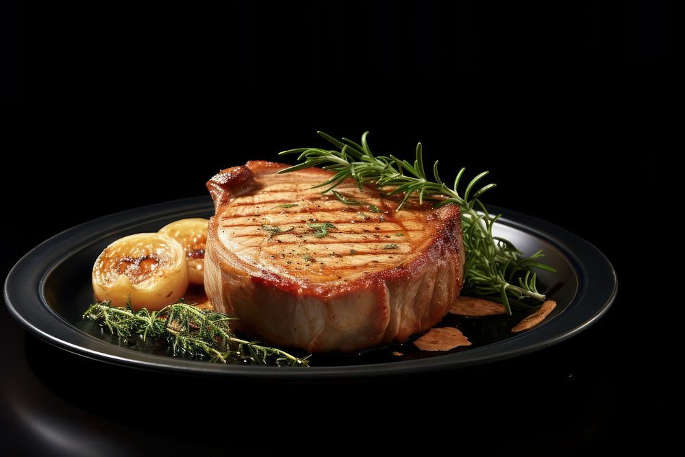 Pork chop plate meat food. AI generated Image by rawpixel.