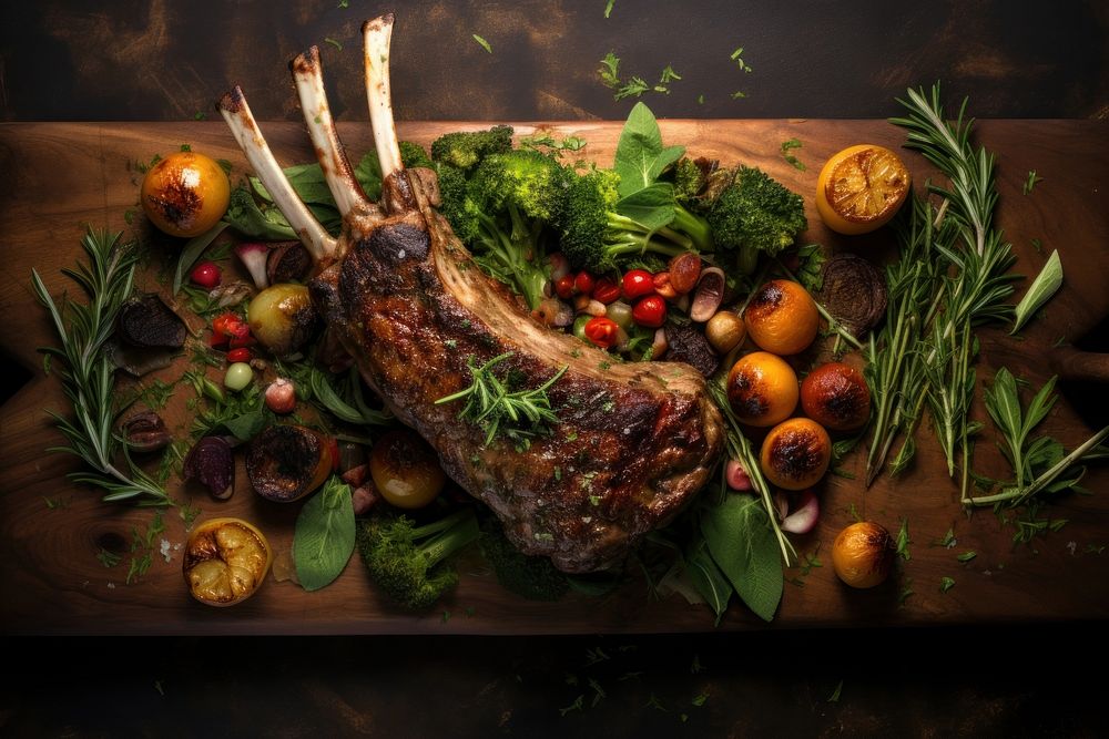 Rack of Lamb food meat beef. AI generated Image by rawpixel.