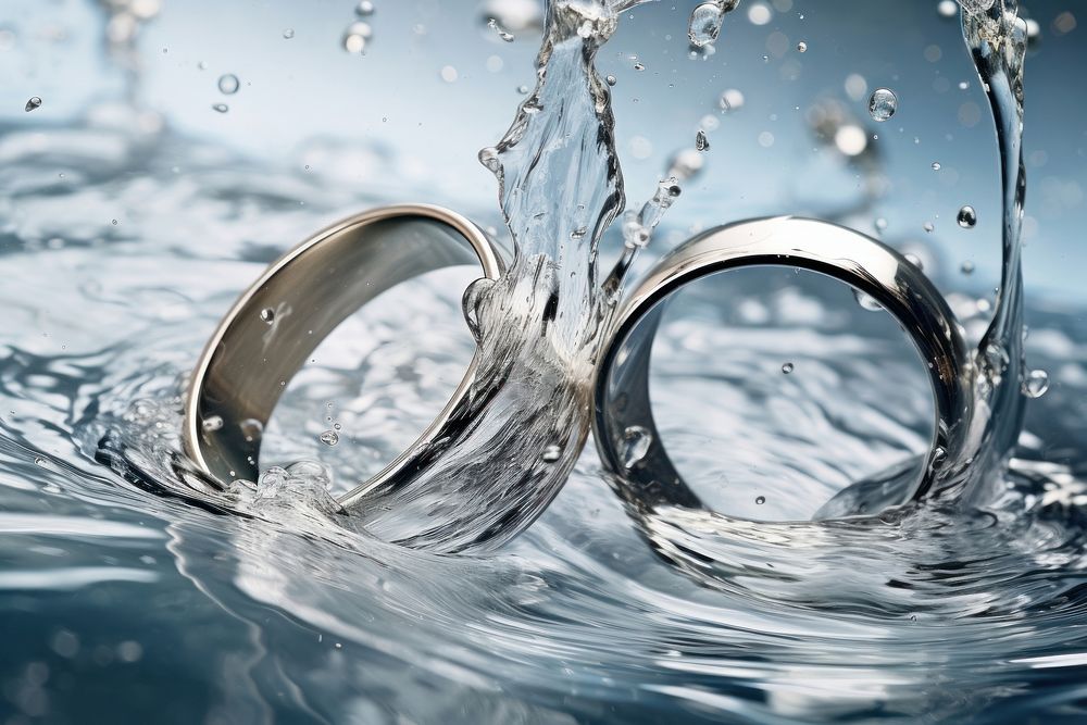 Silver wedding rings falling into water jewelry accessories concentric. AI generated Image by rawpixel.