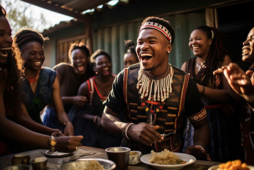 Black South African tradition laughing adult. AI generated Image by rawpixel.