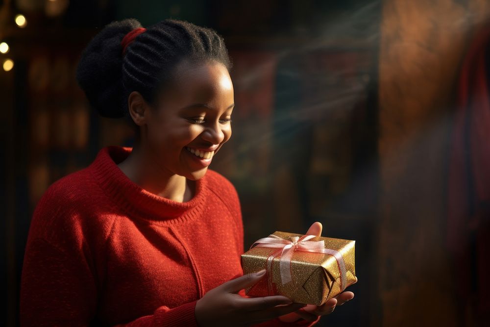Kenyan woman smile gift illuminated. AI generated Image by rawpixel.