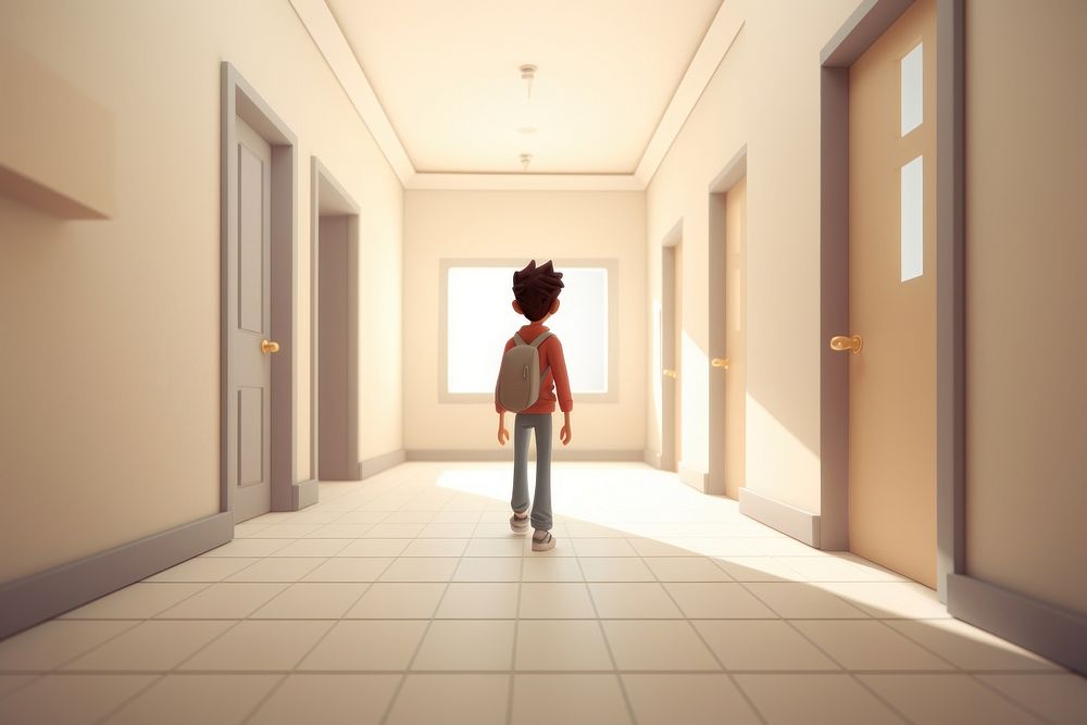 Walking into school with my friend architecture corridor building. AI generated Image by rawpixel.