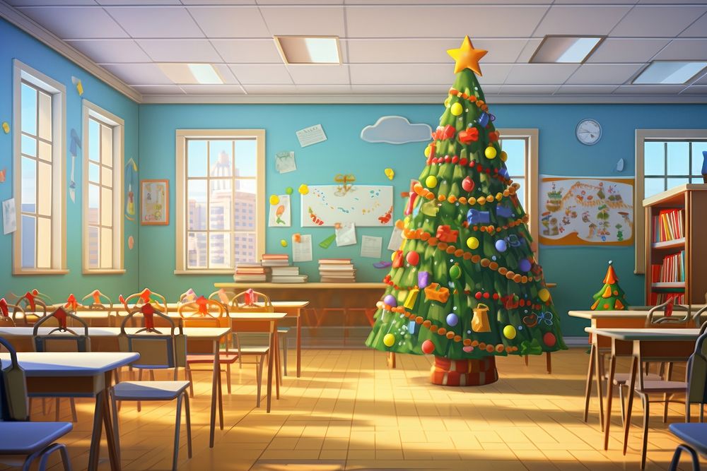 Christmas tree in class room school christmas architecture furniture. AI generated Image by rawpixel.