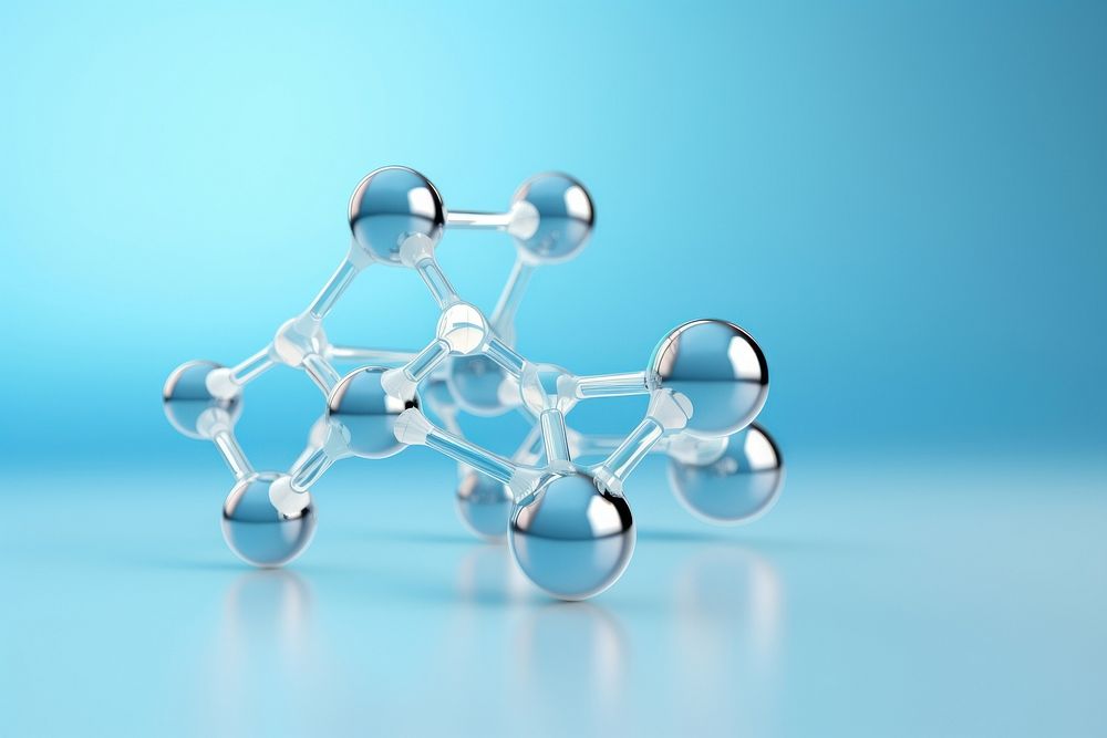 Molecule or atoms on light blue futuristic chandelier chemistry. AI generated Image by rawpixel.