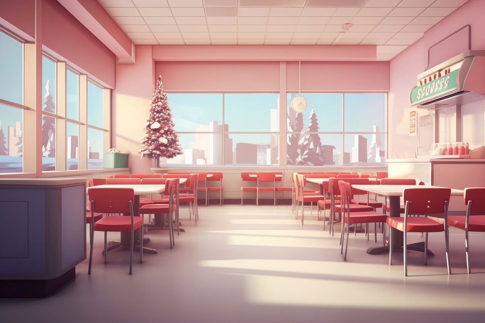 School cafeteria christmas eve architecture restaurant furniture. AI generated Image by rawpixel.