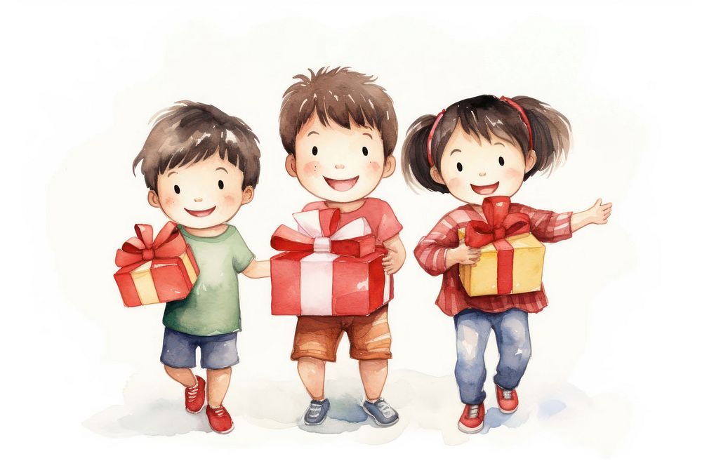 Three kid with gift child cute white background. AI generated Image by rawpixel.