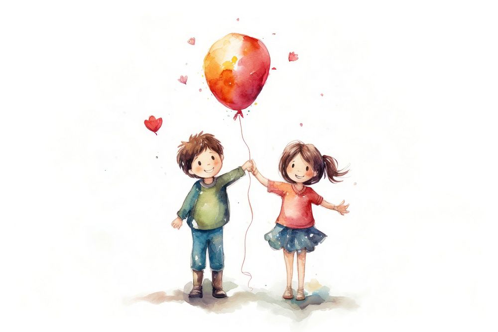 Two children give flower balloon white background togetherness. AI generated Image by rawpixel.