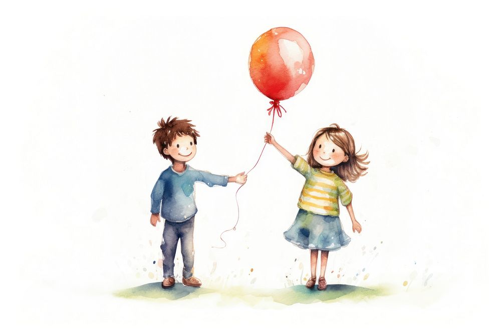 Two children give flower balloon kid togetherness. AI generated Image by rawpixel.