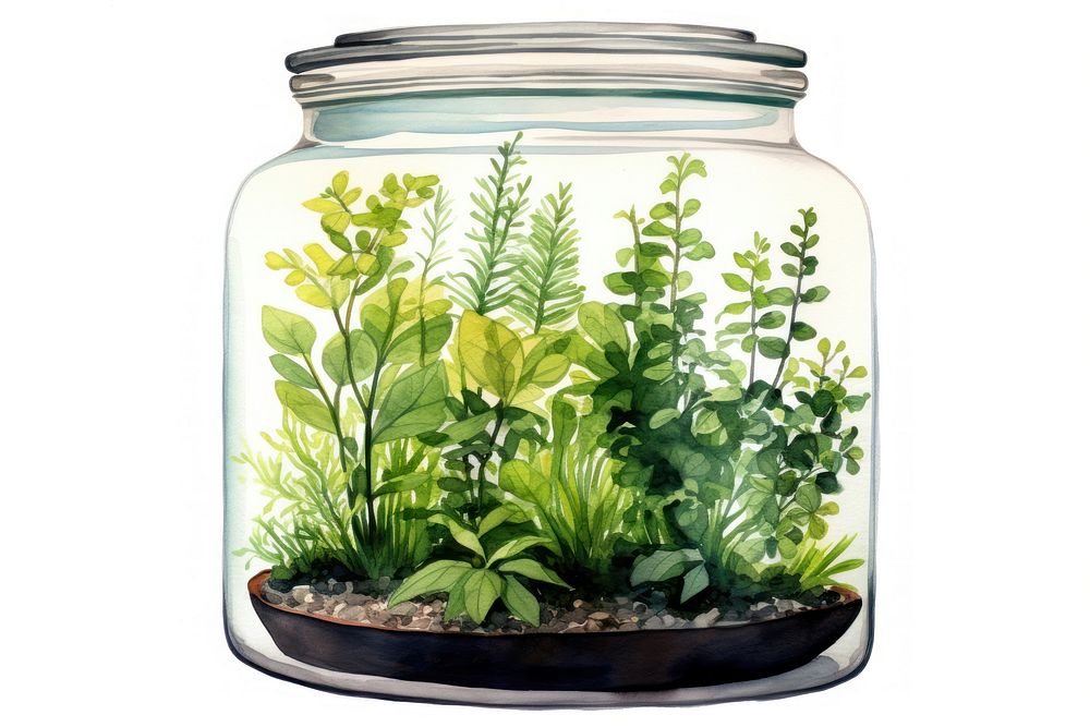 Glass plant herbs jar aquarium glass water. AI generated Image by rawpixel.