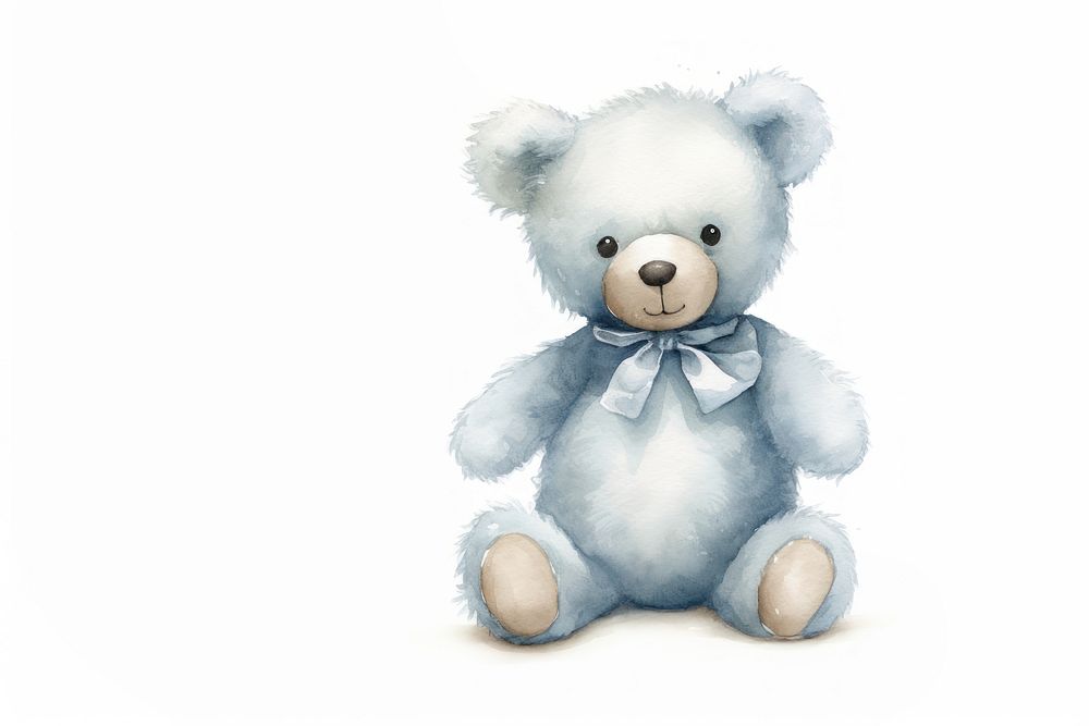 Light blue teddy bear white toy white background. AI generated Image by rawpixel.
