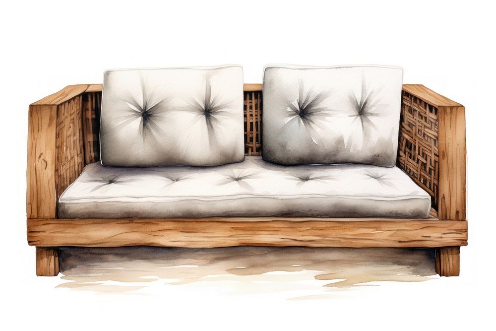 Sofa with white pillow furniture chair wood. AI generated Image by rawpixel.