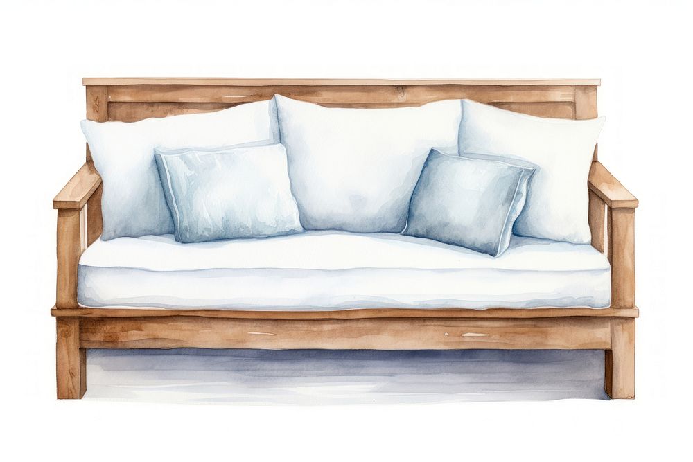 Sofa with white pillow furniture cushion bench. AI generated Image by rawpixel.